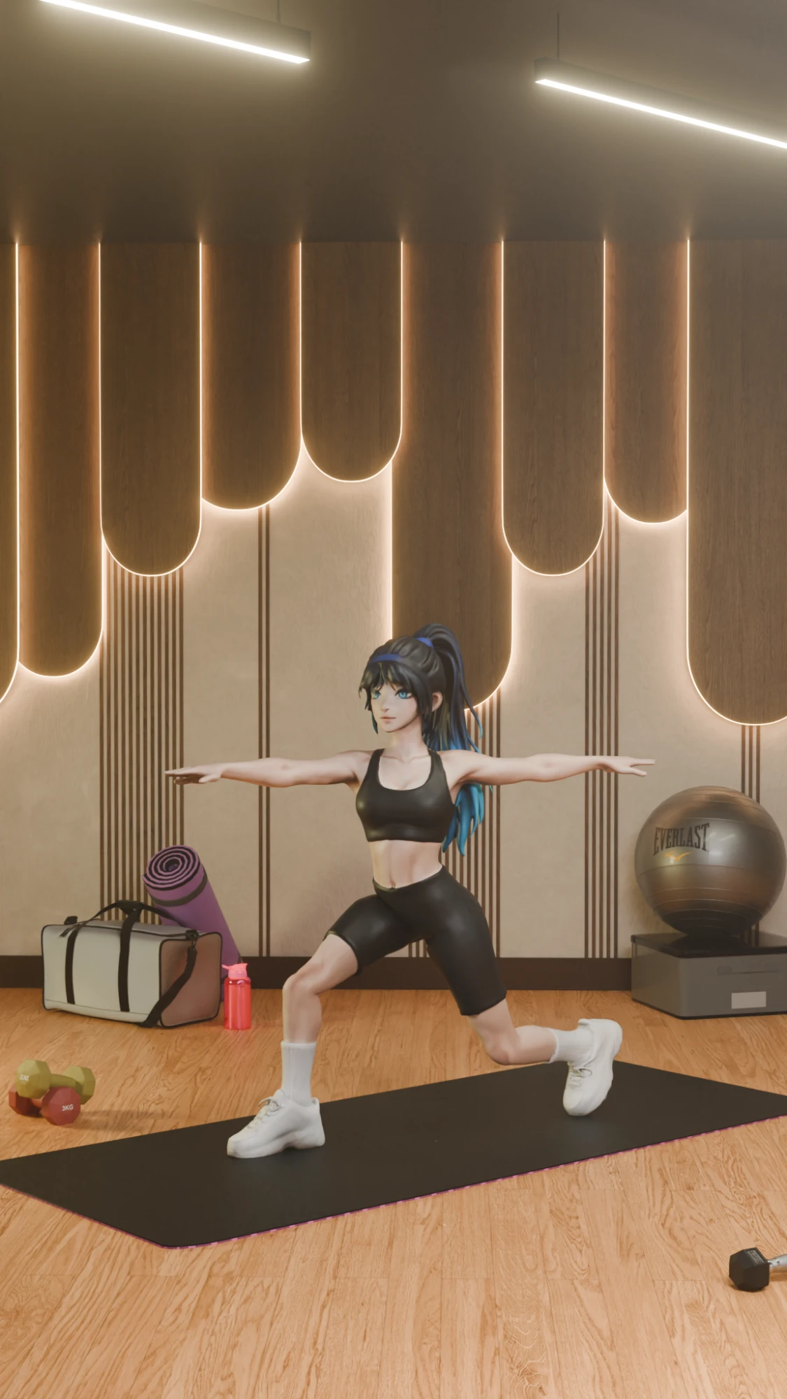 An athlete holding a warrior yoga pose on a mat